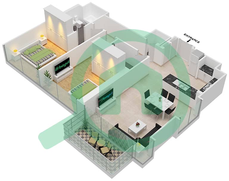 المخططات الطابقية لتصميم الوحدة 06 / FLOOR 2-16,18-33 شقة 2 غرفة نوم - B كريك سايد 18‬ Floor 2-16,18-33 interactive3D