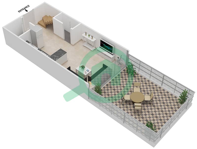 Бингхатти Вьюс - Апартамент 1 Спальня планировка Единица измерения 102 Lower Floor interactive3D