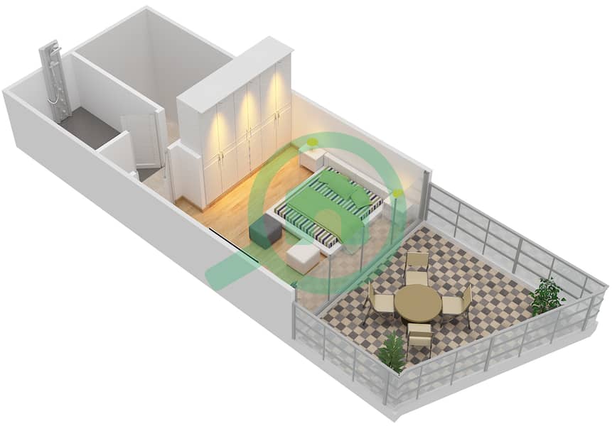 Бингхатти Вьюс - Апартамент 1 Спальня планировка Единица измерения 102 Upper Floor interactive3D