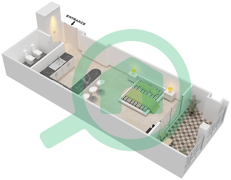 水仙大楼 - 单身公寓类型A戶型图 interactive3D