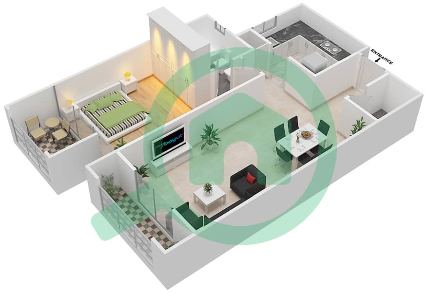 水仙大楼 - 1 卧室公寓类型B戶型图 interactive3D