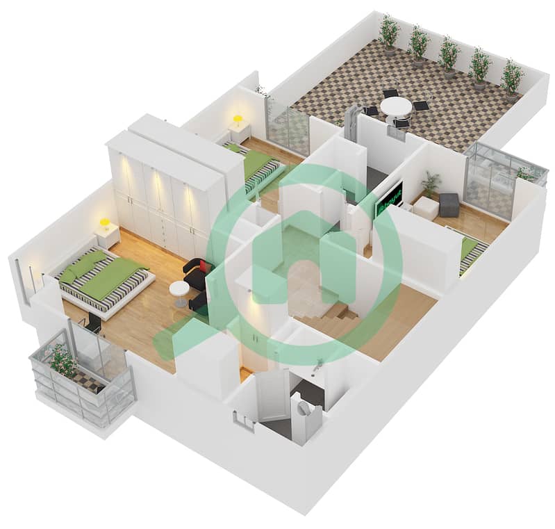 胜利山庄 - 4 卧室联排别墅类型TH-1戶型图 First Floor interactive3D