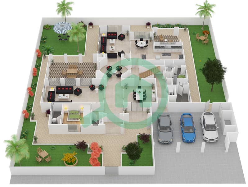 المخططات الطابقية لتصميم النموذج A فیلا 5 غرف نوم - فيكتوري هايتس Ground Floor interactive3D