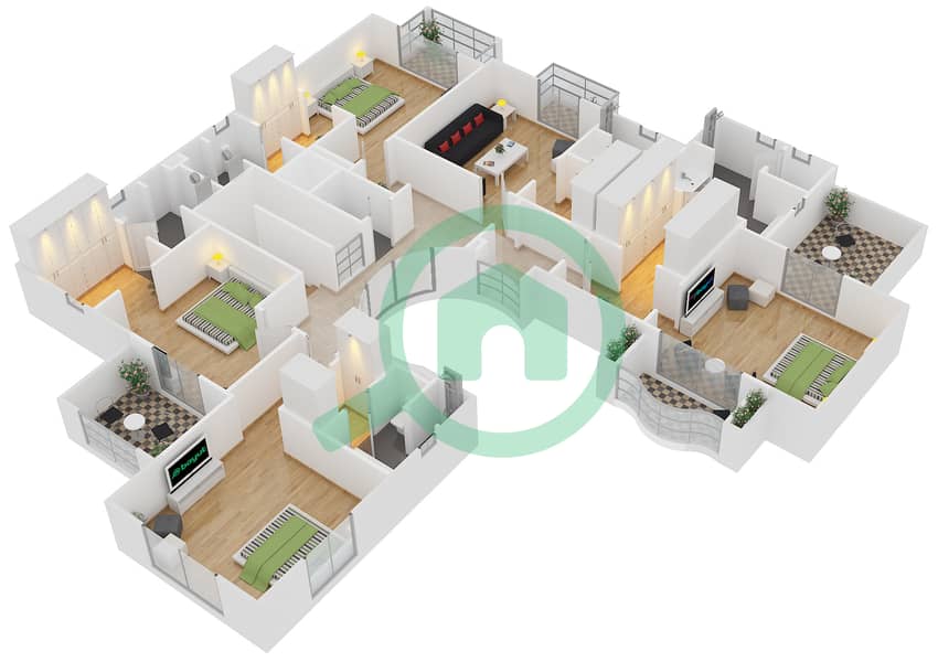 المخططات الطابقية لتصميم النموذج A فیلا 5 غرف نوم - فيكتوري هايتس First Floor interactive3D