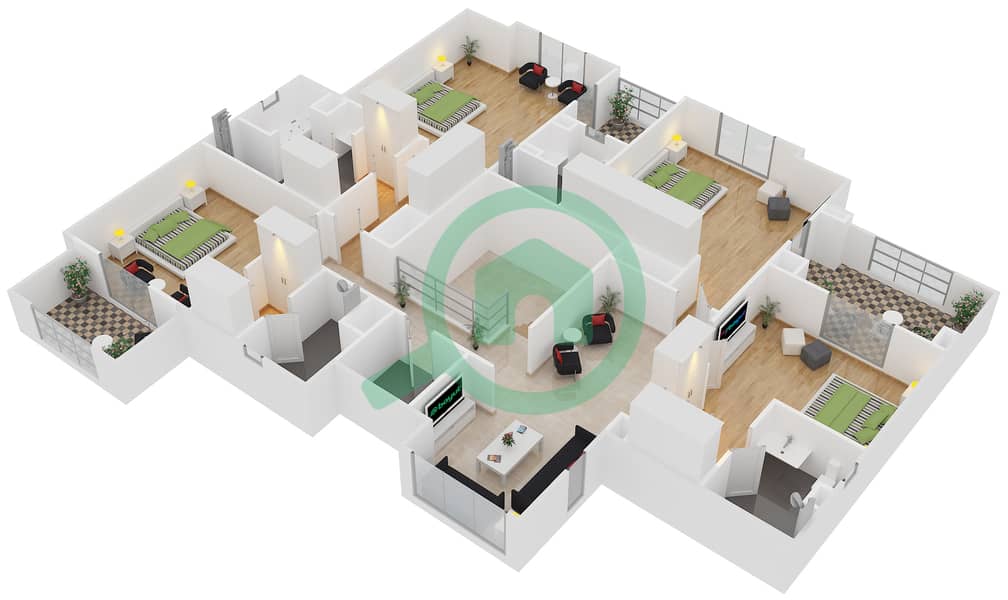 المخططات الطابقية لتصميم النموذج B فیلا 5 غرف نوم - فيكتوري هايتس First Floor interactive3D