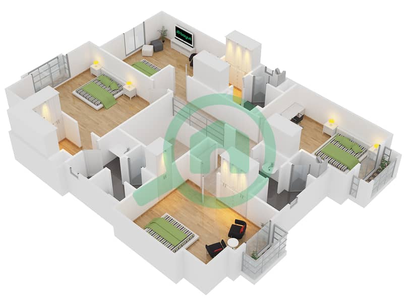 Калида - Вилла 5 Cпальни планировка Тип C1 First Floor interactive3D