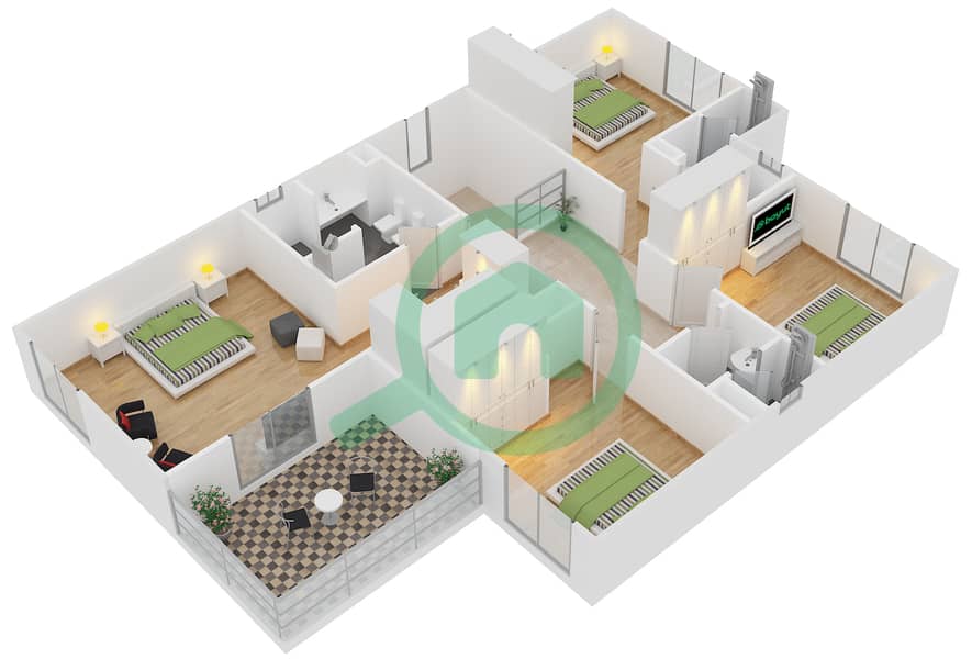 Виктори Хайтс - Вилла 5 Cпальни планировка Тип C2 First Floor interactive3D