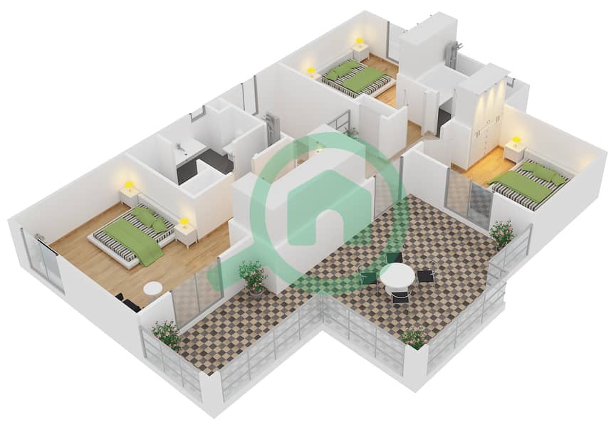 المخططات الطابقية لتصميم النموذج C3 فیلا 4 غرف نوم - فيكتوري هايتس First Floor interactive3D