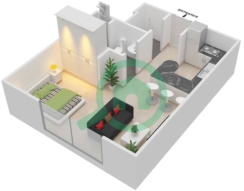 The Diamond - Studio Apartment Type C Floor plan interactive3D