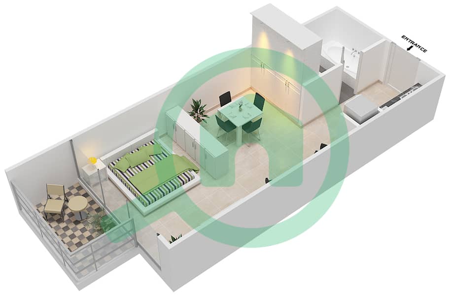 المخططات الطابقية لتصميم النموذج A شقة  - أويسز هاي بارك interactive3D
