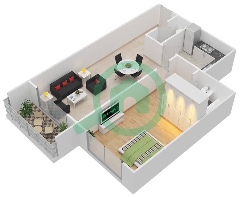 المخططات الطابقية لتصميم النموذج / الوحدة B/2,19 شقة 1 غرفة نوم - روبي ریزیدنس interactive3D