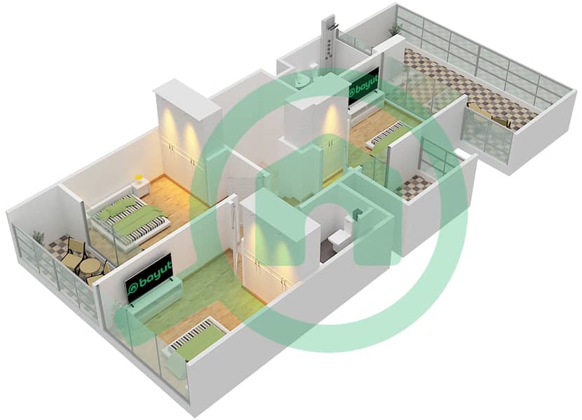 المخططات الطابقية لتصميم النموذج RR-EE فیلا 3 غرف نوم - فلل الباهية First Floor interactive3D