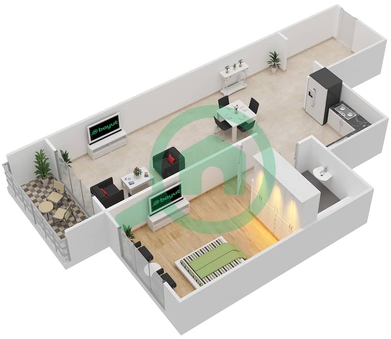 红宝石公馆 - 1 卧室公寓类型／单位I/9戶型图 interactive3D