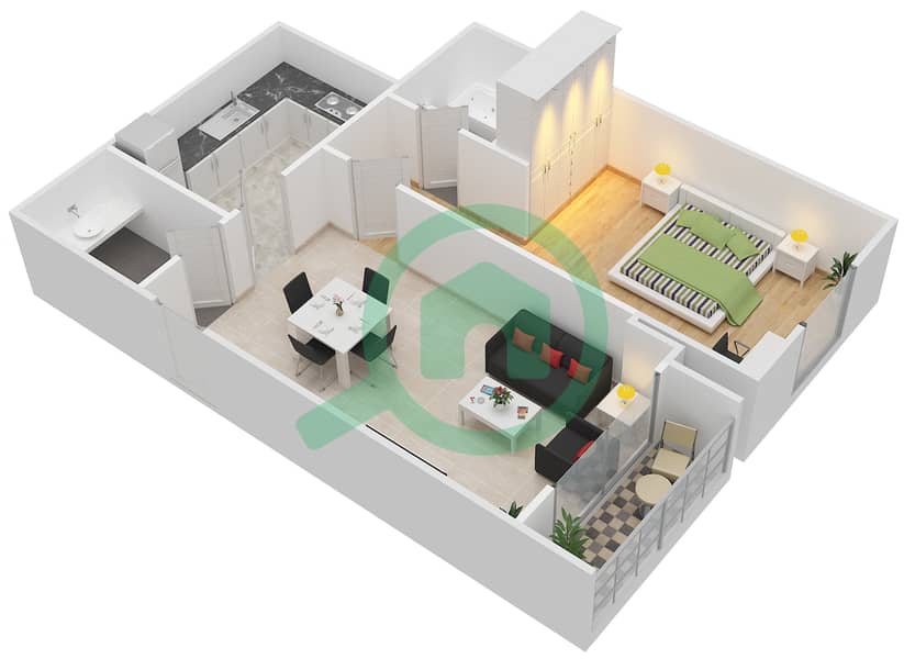 المخططات الطابقية لتصميم النموذج / الوحدة L/13 شقة 1 غرفة نوم - روبي ریزیدنس interactive3D