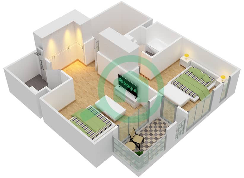 穆东城市景观社区 - 2 卧室公寓类型1 DUPLEX戶型图 First Floor interactive3D
