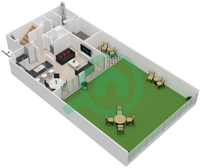 穆东城市景观社区 - 2 卧室公寓类型1 DUPLEX戶型图 Ground Floor interactive3D