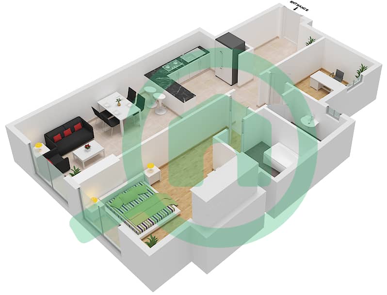 АСЕС Шато - Апартамент 1 Спальня планировка Единица измерения G04 interactive3D