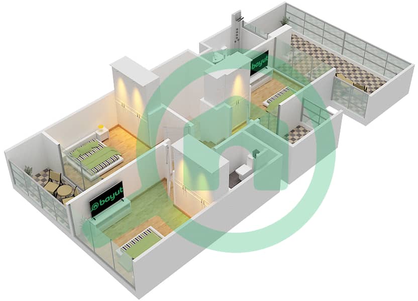 المخططات الطابقية لتصميم النموذج RR-M فیلا 3 غرف نوم - فلل الباهية First Floor interactive3D