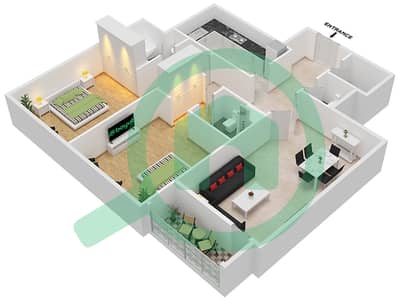المخططات الطابقية لتصميم الوحدة 01 شقة 2 غرفة نوم - برج كورال
