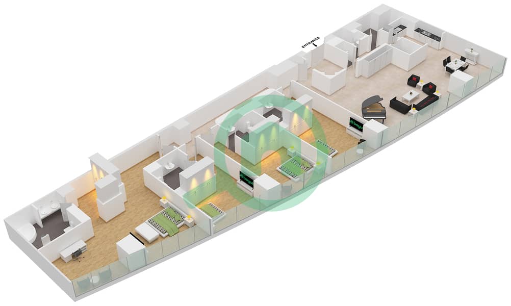 المخططات الطابقية لتصميم النموذج A شقة 4 غرف نوم - مساكن جميرا ليفنج في المركز التجاري العالمي interactive3D