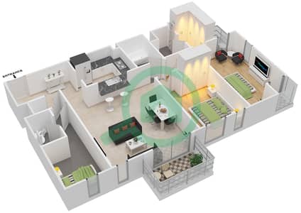 المخططات الطابقية لتصميم النموذج 5 شقة 2 غرفة نوم - مدن فيوز
