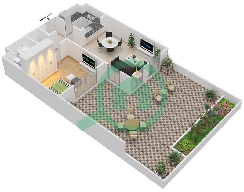 Mudon Views - 1 Bedroom Apartment Type 3A Floor plan interactive3D