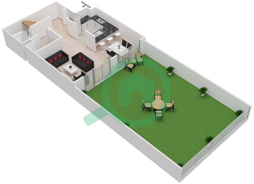 Mudon Views - 2 Bedroom Apartment Type 2 DUPLEX Floor plan Ground Floor interactive3D