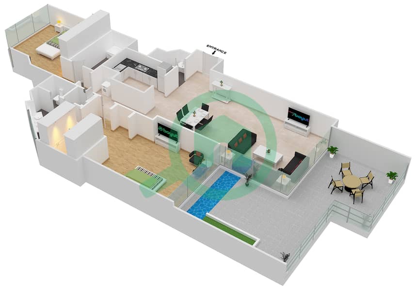 谦恭天际景观1号大楼 - 2 卧室顶楼公寓单位04戶型图 Floor 30 interactive3D