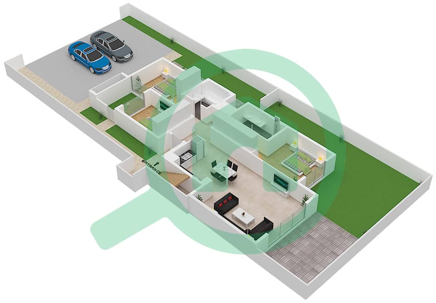 乌尔巴纳3区 - 3 卧室联排别墅单位END UNIT GROUND FLOOR戶型图 Ground Floor interactive3D