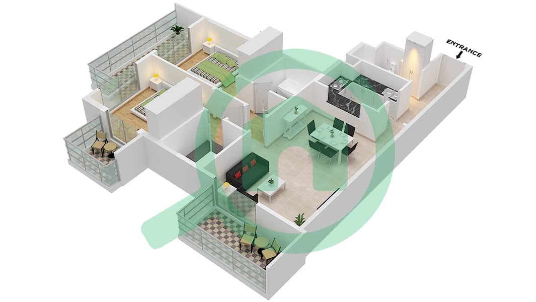 Бермуда Вьюз - Апартамент 2 Cпальни планировка Тип/мера A1/03 FLOOR 03 Floor 03 interactive3D