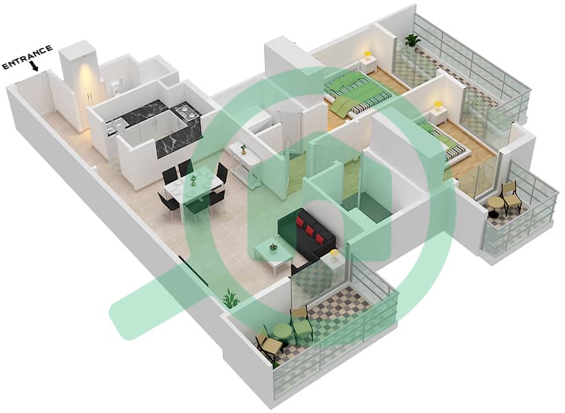 百慕大景观 - 2 卧室公寓类型／单位A2/06 FLOOR 03戶型图 Floor 03 interactive3D