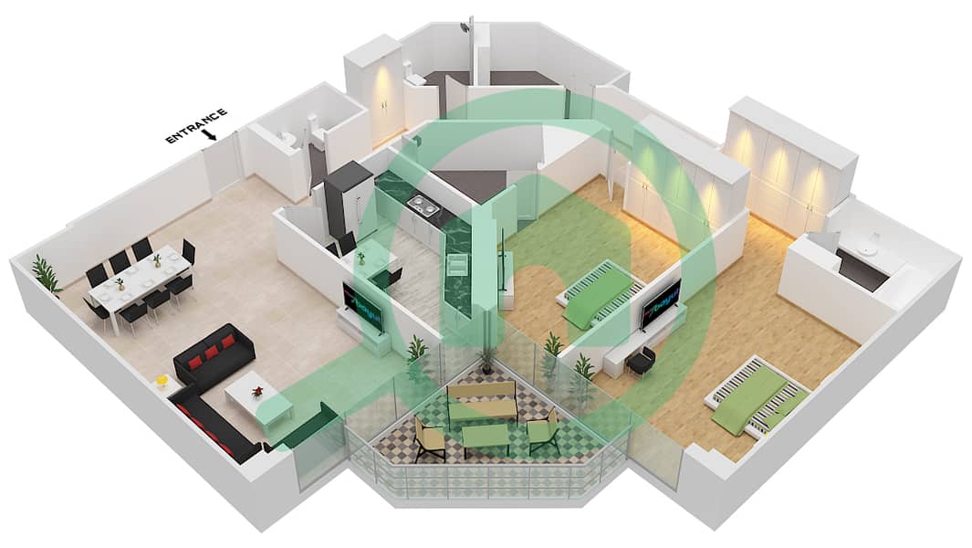 Manazel Garhoud - 2 Bedroom Apartment Type D FLOOR 1-8 Floor plan Floor 1-8 interactive3D
