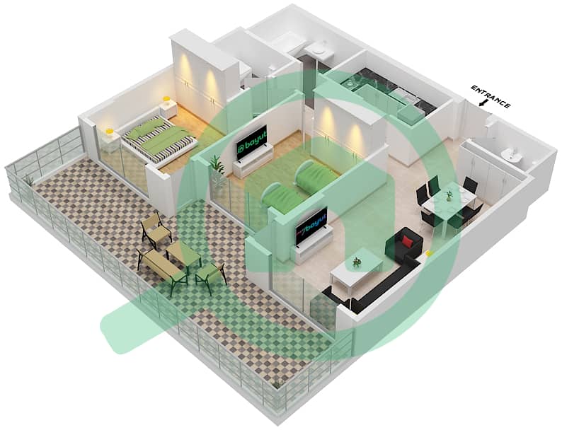 المخططات الطابقية لتصميم النموذج A5 شقة 2 غرفة نوم - مانغروف بليس interactive3D