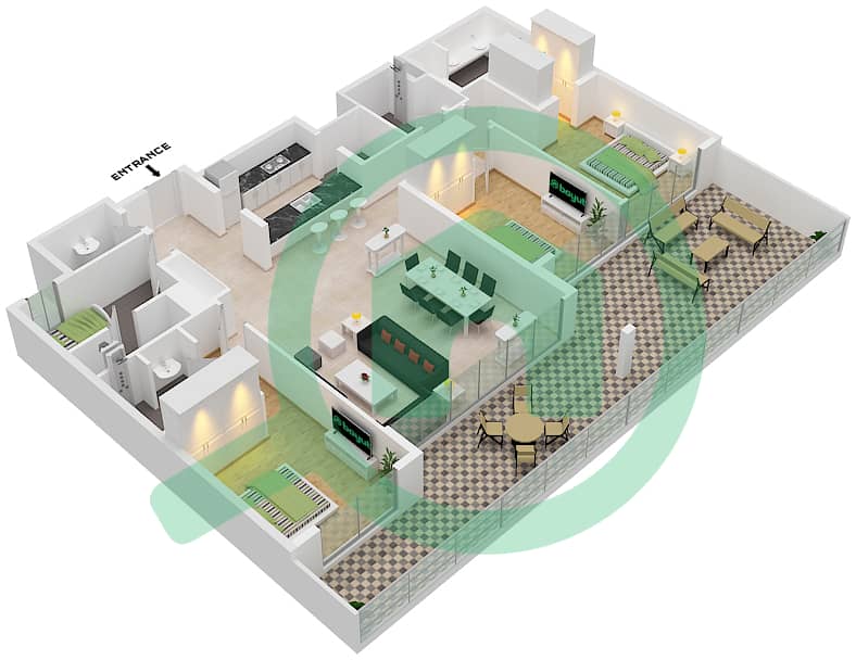 Vida Residence 2 - 3 Bedroom Apartment Unit 8 FLOOR 1 Floor plan interactive3D
