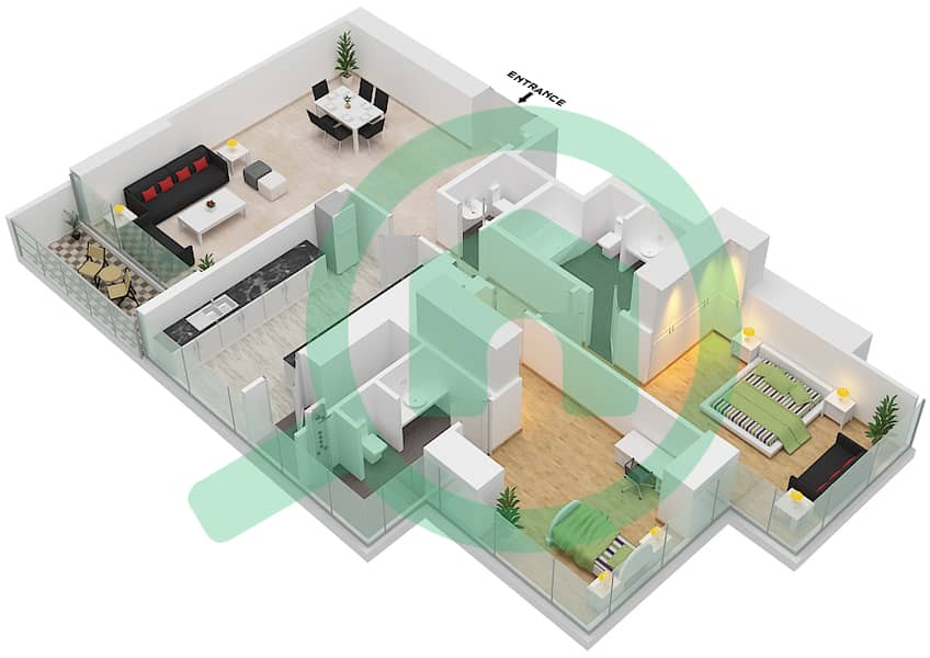 马纳泽尔-阿尔萨法 - 2 卧室公寓类型／单位A/1,3,4,6戶型图 Floor 2-8,11-17,20-26 interactive3D