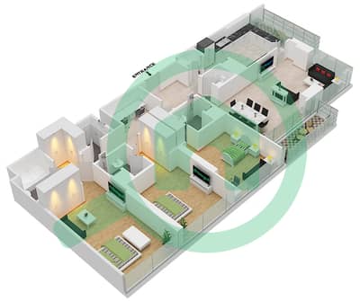 المخططات الطابقية لتصميم النموذج / الوحدة A/1,3 شقة 3 غرف نوم - منازل الصفا