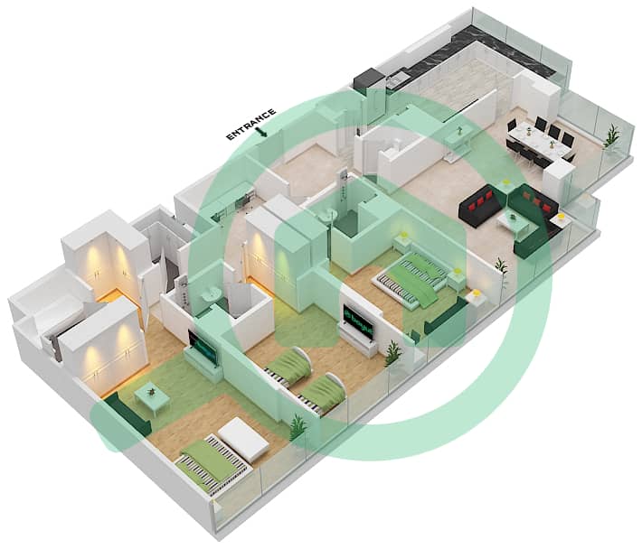 马纳泽尔-阿尔萨法 - 3 卧室公寓类型／单位B/1,3戶型图 Floor 39-48 interactive3D