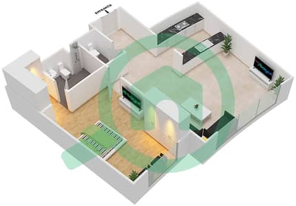 المخططات الطابقية لتصميم النموذج 1H-T شقة 1 غرفة نوم - الریف داون تاون