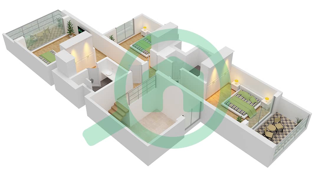 المخططات الطابقية لتصميم الوحدة 4 فیلا 3 غرف نوم - جولف لينكس First Floor interactive3D