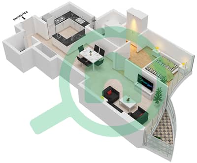 المخططات الطابقية لتصميم الوحدة 107-207 شقة 1 غرفة نوم - برج زينيث A2