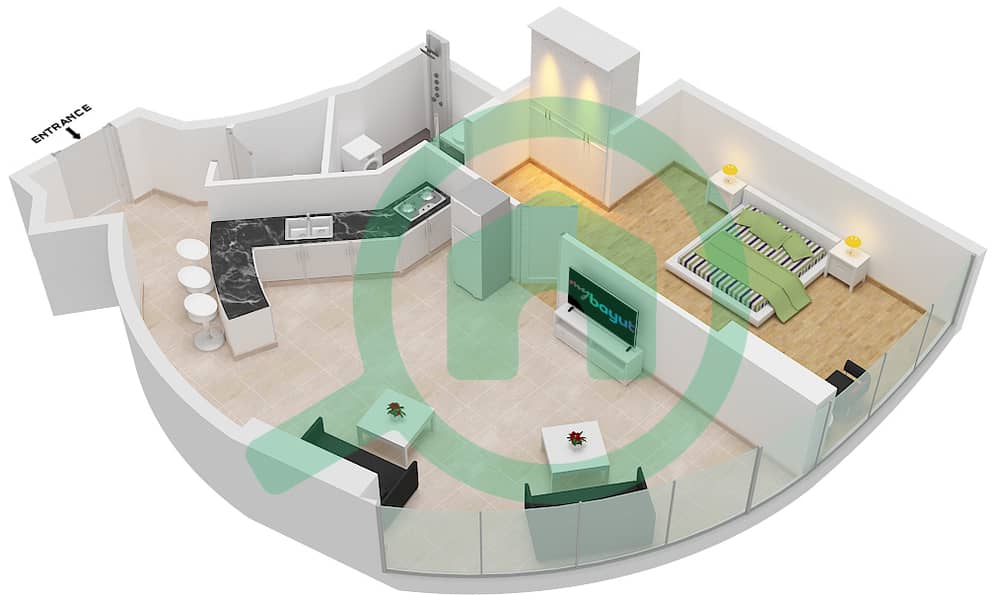 Зенит Тауэр А2 - Апартамент 1 Спальня планировка Единица измерения 112-212 interactive3D