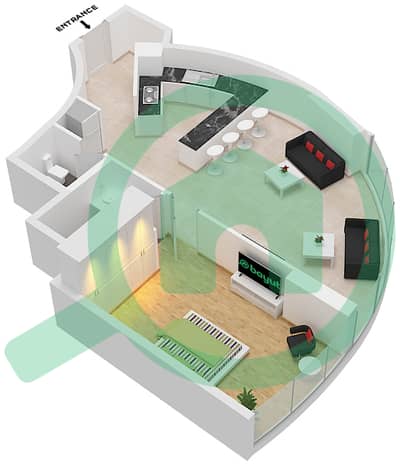 المخططات الطابقية لتصميم النموذج 01 شقة 1 غرفة نوم - برج زينيث A2