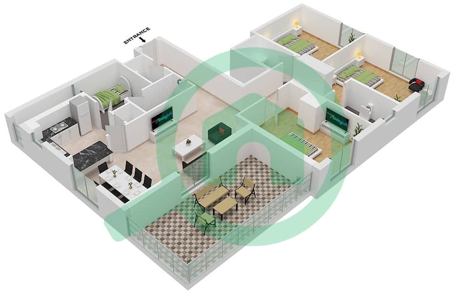 雄鹰山庄蓝宝石海滩公寓 - 3 卧室公寓类型／单位3D-2M/615戶型图 interactive3D