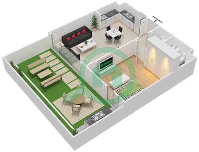 المخططات الطابقية لتصميم النموذج B1 شقة 1 غرفة نوم - الزاهية