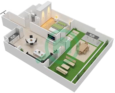 المخططات الطابقية لتصميم النموذج D1 شقة 1 غرفة نوم - الزاهية