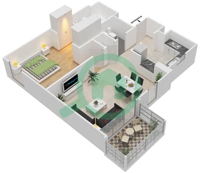 المخططات الطابقية لتصميم النموذج L شقة 1 غرفة نوم - الزاهية