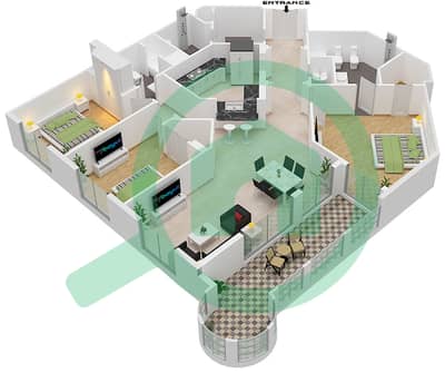 المخططات الطابقية لتصميم النموذج A شقة 3 غرف نوم - الحلاوي