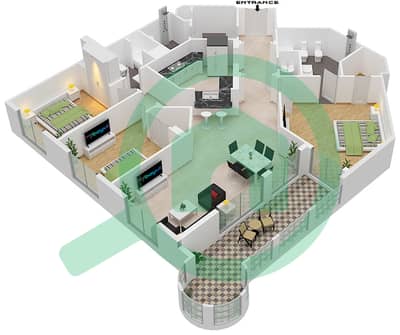 Al Hallawi - 3 Bed Apartments Type A Floor plan