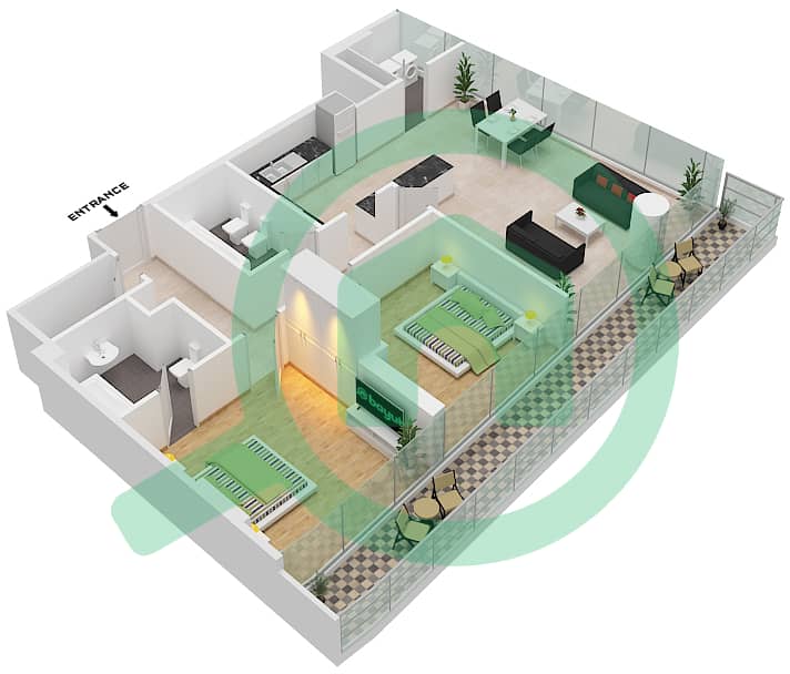 阿尔纳西姆公寓B座 - 2 卧室公寓类型／单位2K/501 FLOOR 5戶型图 Floor 5 interactive3D