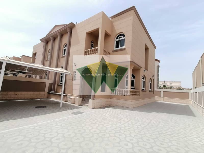 large size 5 bedroom Compound villa with Private Entrance with big yard avaiable for rent in mohammad bin zayed city,